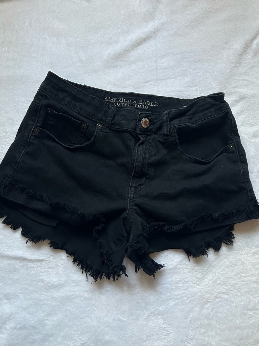 American Eagle Outfitters Black Frayed Hem Denim Shorts